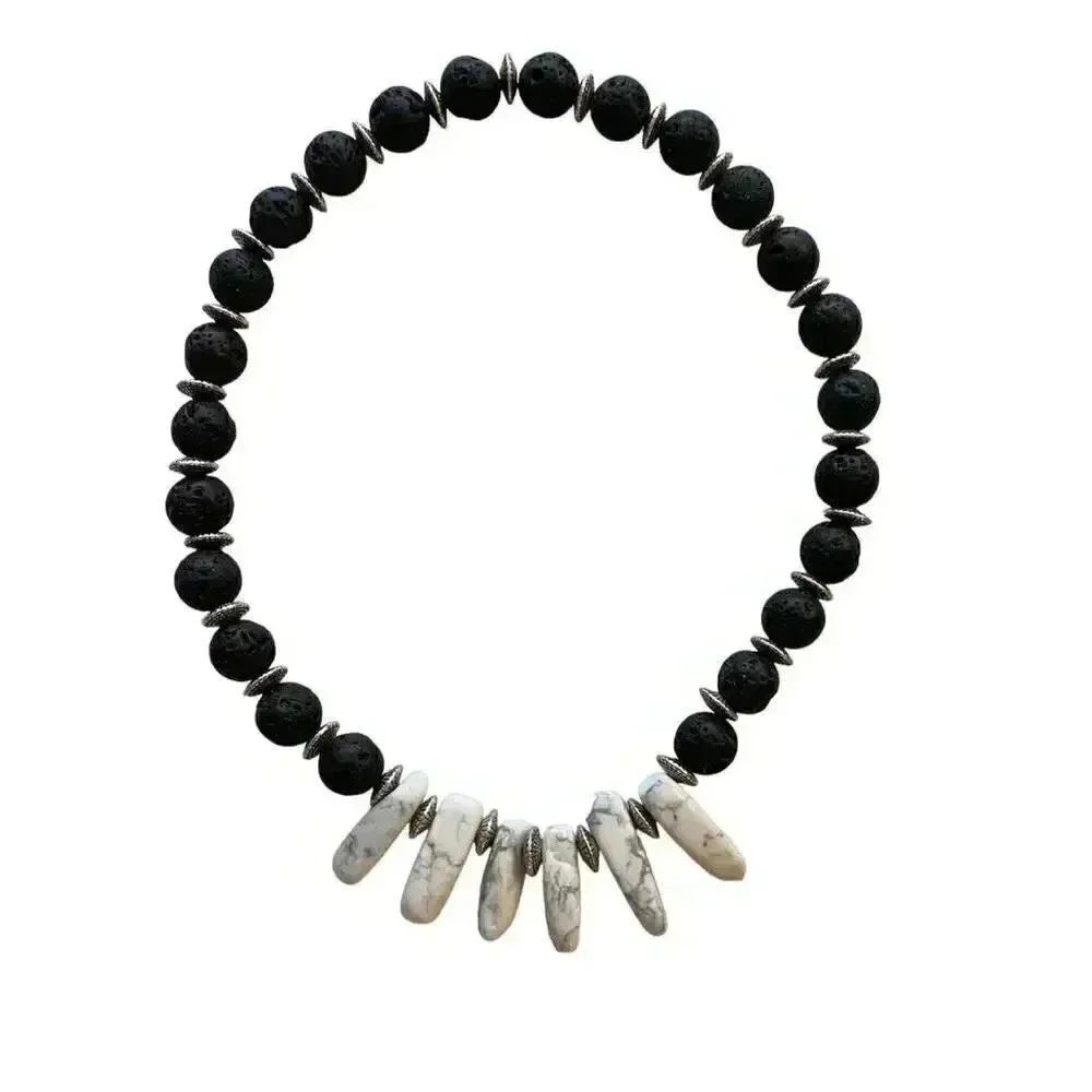 Handmade Lava and White Howlite Semi Precious Stone Necklace